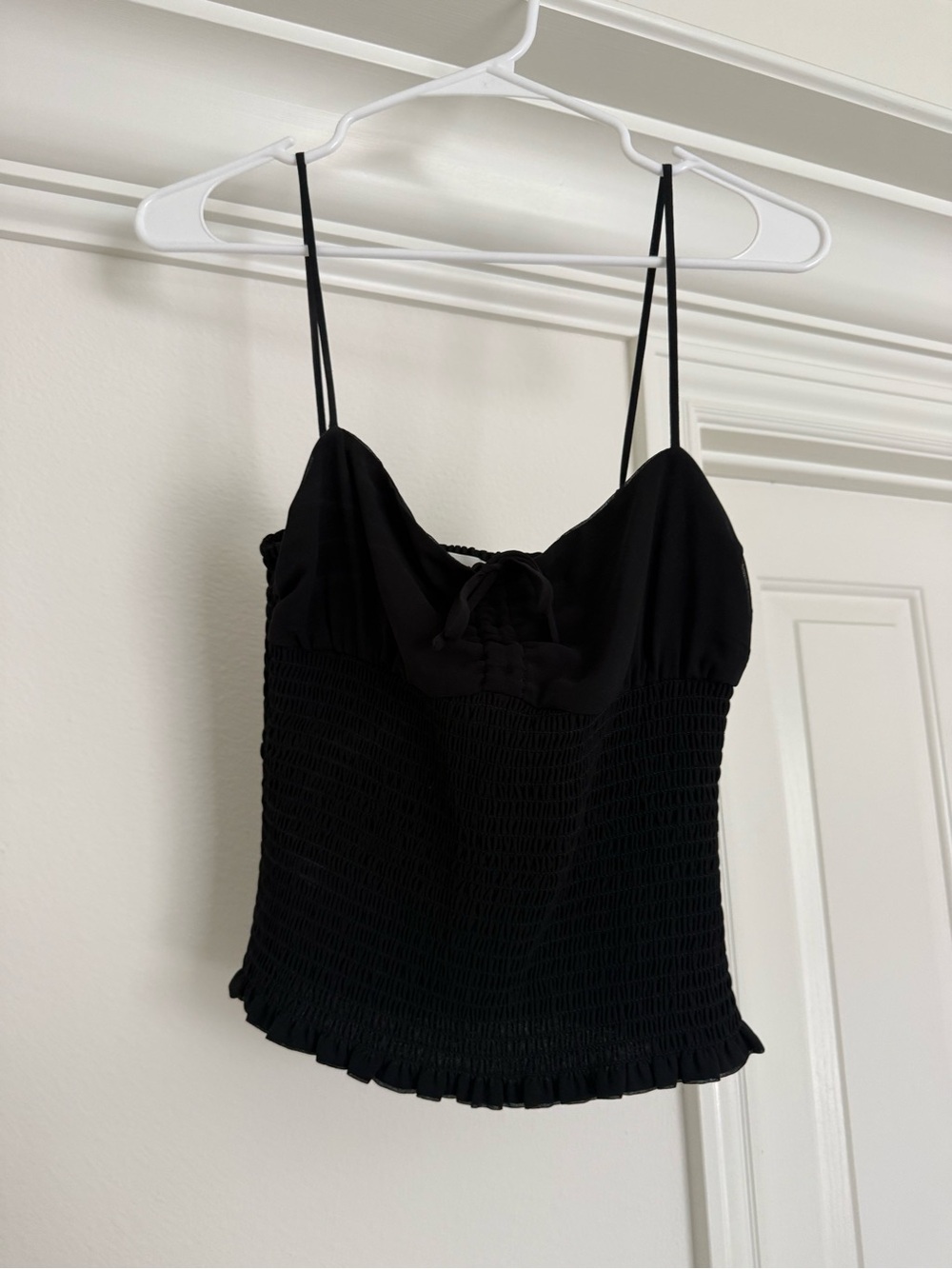 Wilfred Black Smocked Spaghetti Strap Cami with Tie Front